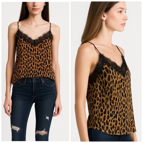BP. Womens Leopard Print Lace Trim Camisole Top Sz SM Animal Print Cami Top - Picture 1 of 7
